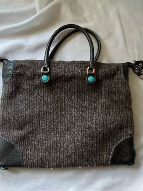Gabs Italy Chocolate Brown Wool-Blend Tote Bag with Black Leather Trim